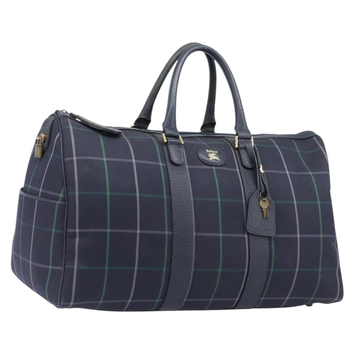 Burberrys Nova Check Boston Bag Canvas Navy Gold Auth 201462A