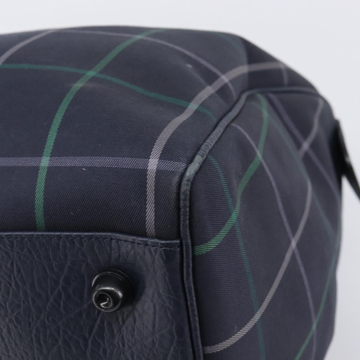Burberrys Nova Check Boston Bag Canvas Navy Gold Auth 201462A