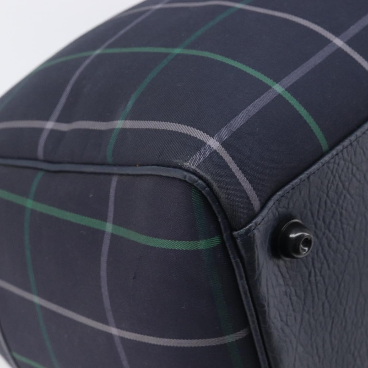 Burberrys Nova Check Boston Bag Canvas Navy Gold Auth 201462A