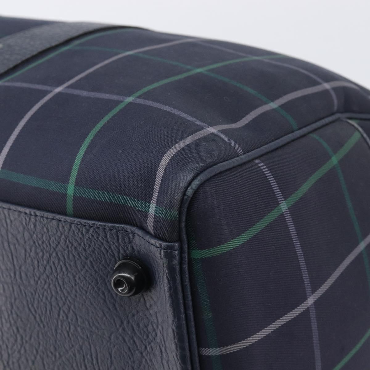 Burberrys Nova Check Boston Bag Canvas Navy Gold Auth 201462A