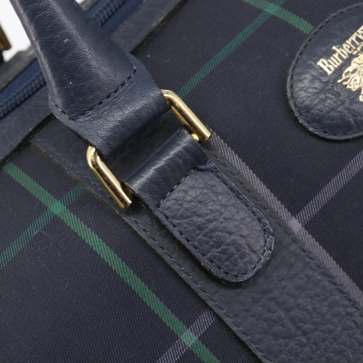 Burberrys Nova Check Boston Bag Canvas Navy Gold Auth 201462A