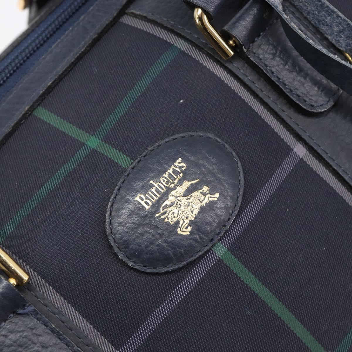 Burberrys Nova Check Boston Bag Canvas Navy Gold Auth 201462A