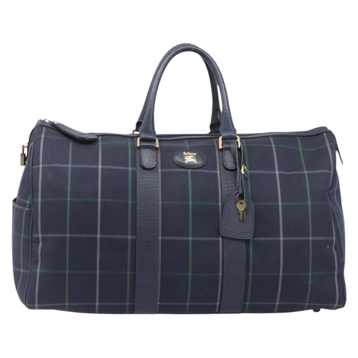 Burberrys Nova Check Boston Bag Canvas Navy Gold Auth 201462A