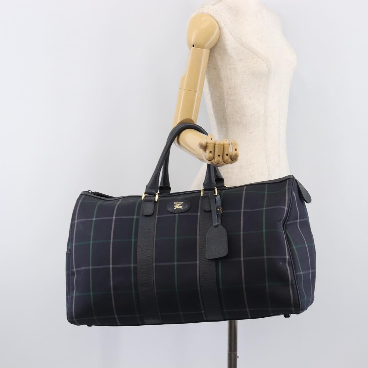Burberrys Nova Check Boston Bag Canvas Navy Gold Auth 201462A