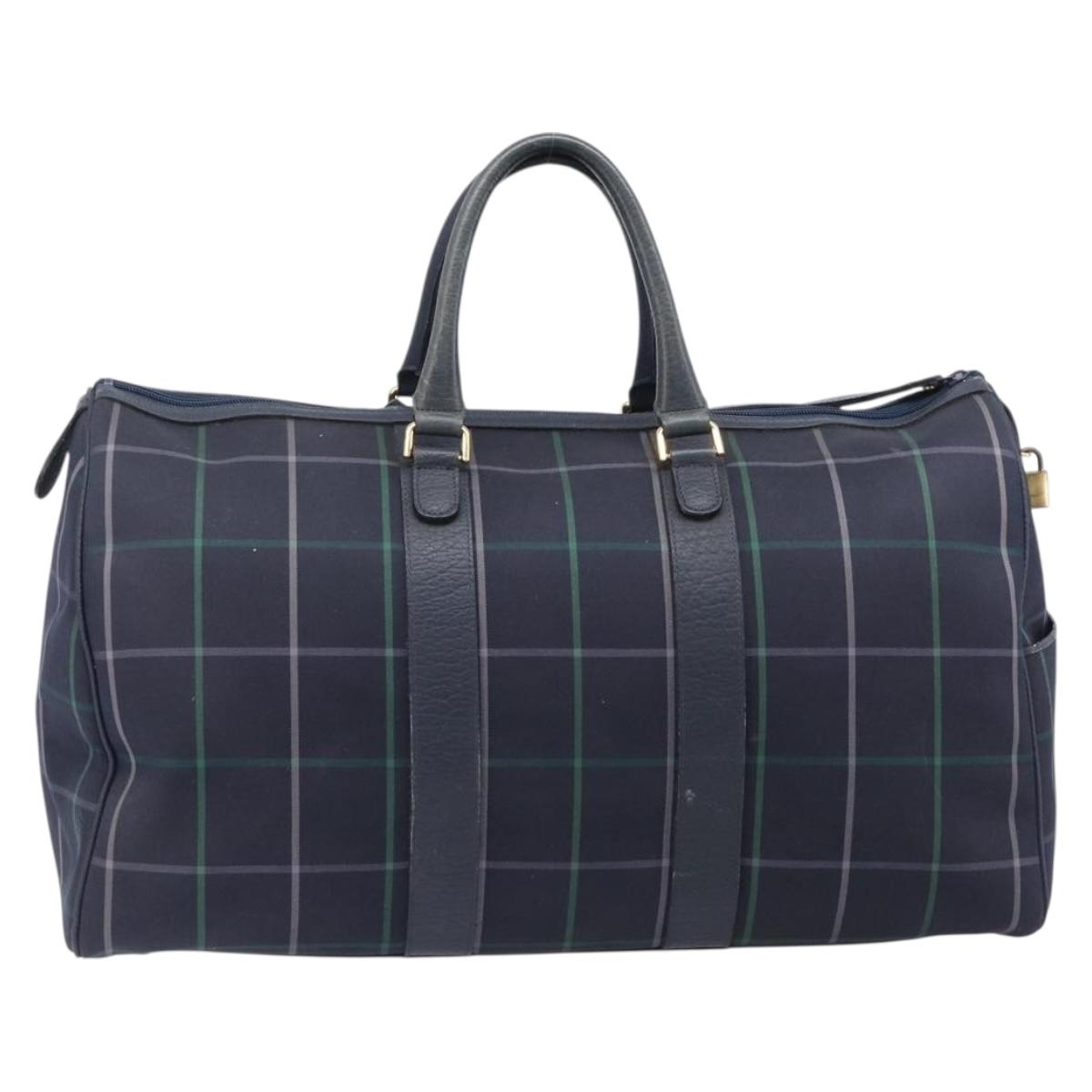 Burberrys Nova Check Boston Bag Canvas Navy Gold Auth 201462A