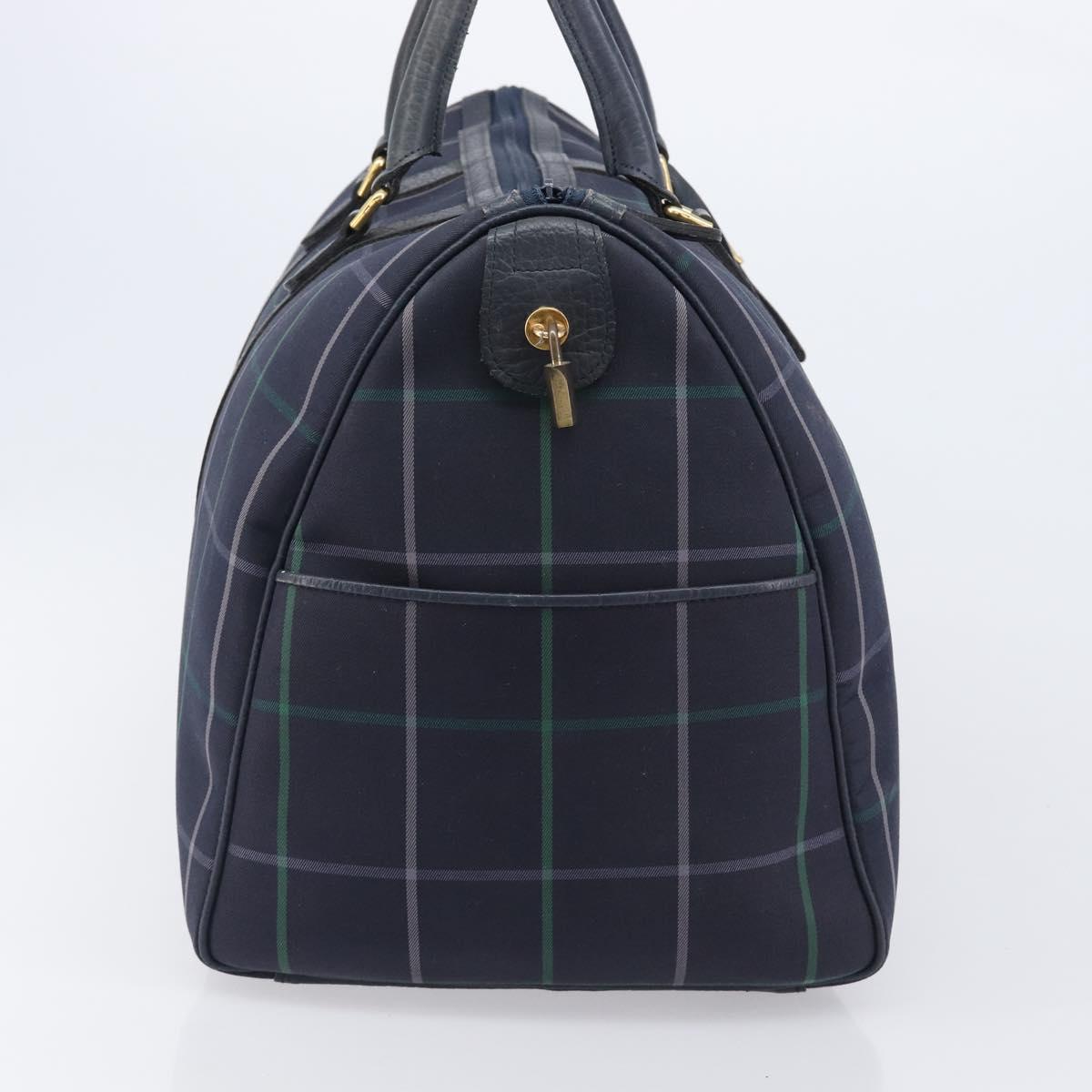 Burberrys Nova Check Boston Bag Canvas Navy Gold Auth 201462A