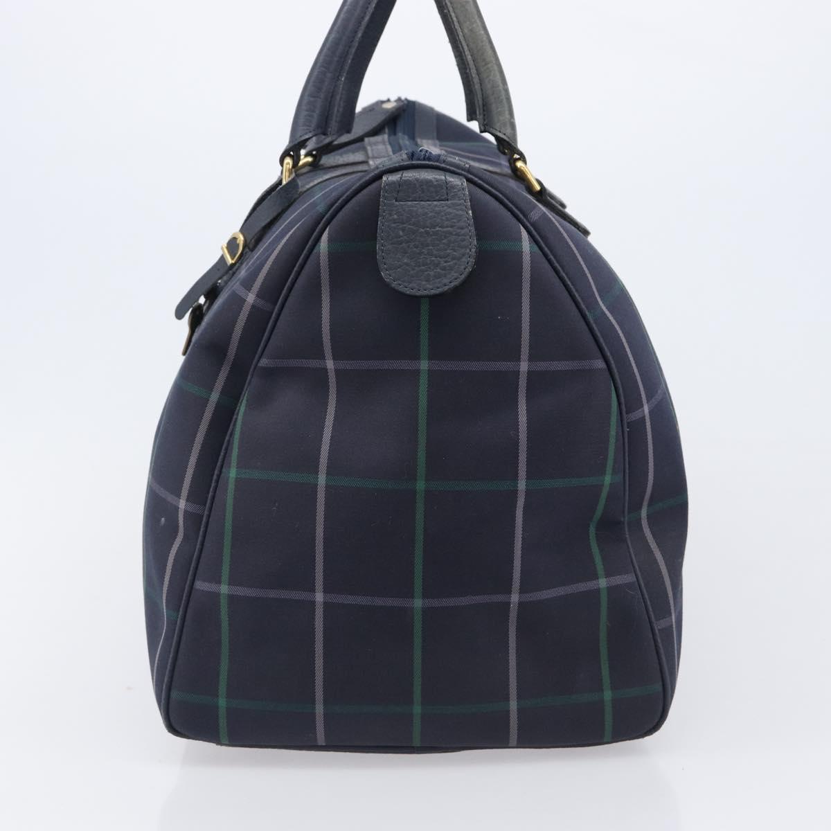 Burberrys Nova Check Boston Bag Canvas Navy Gold Auth 201462A