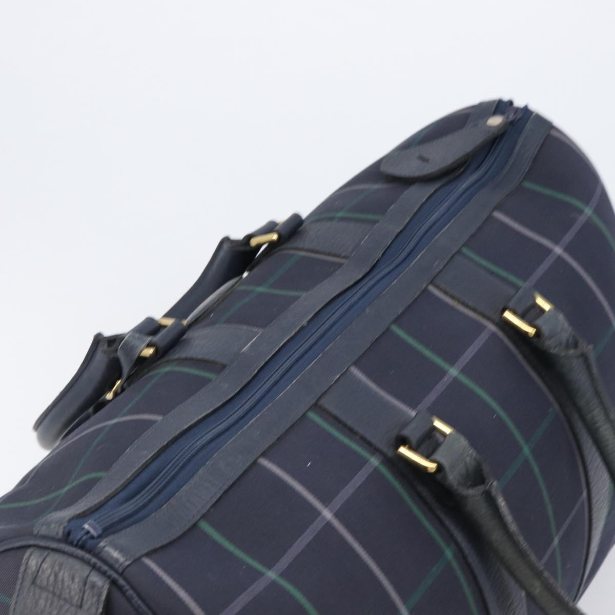 Burberrys Nova Check Boston Bag Canvas Navy Gold Auth 201462A