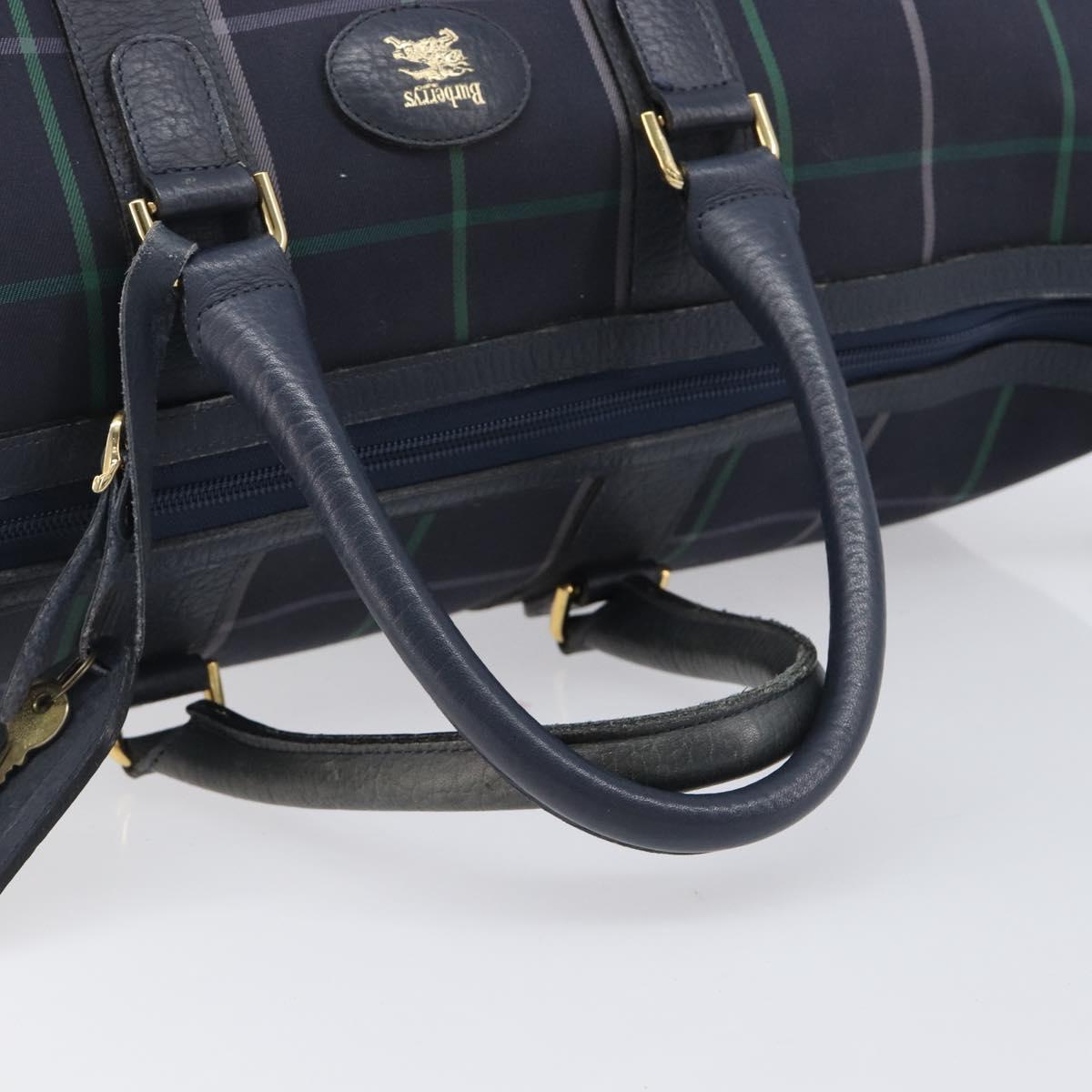 Burberrys Nova Check Boston Bag Canvas Navy Gold Auth 201462A