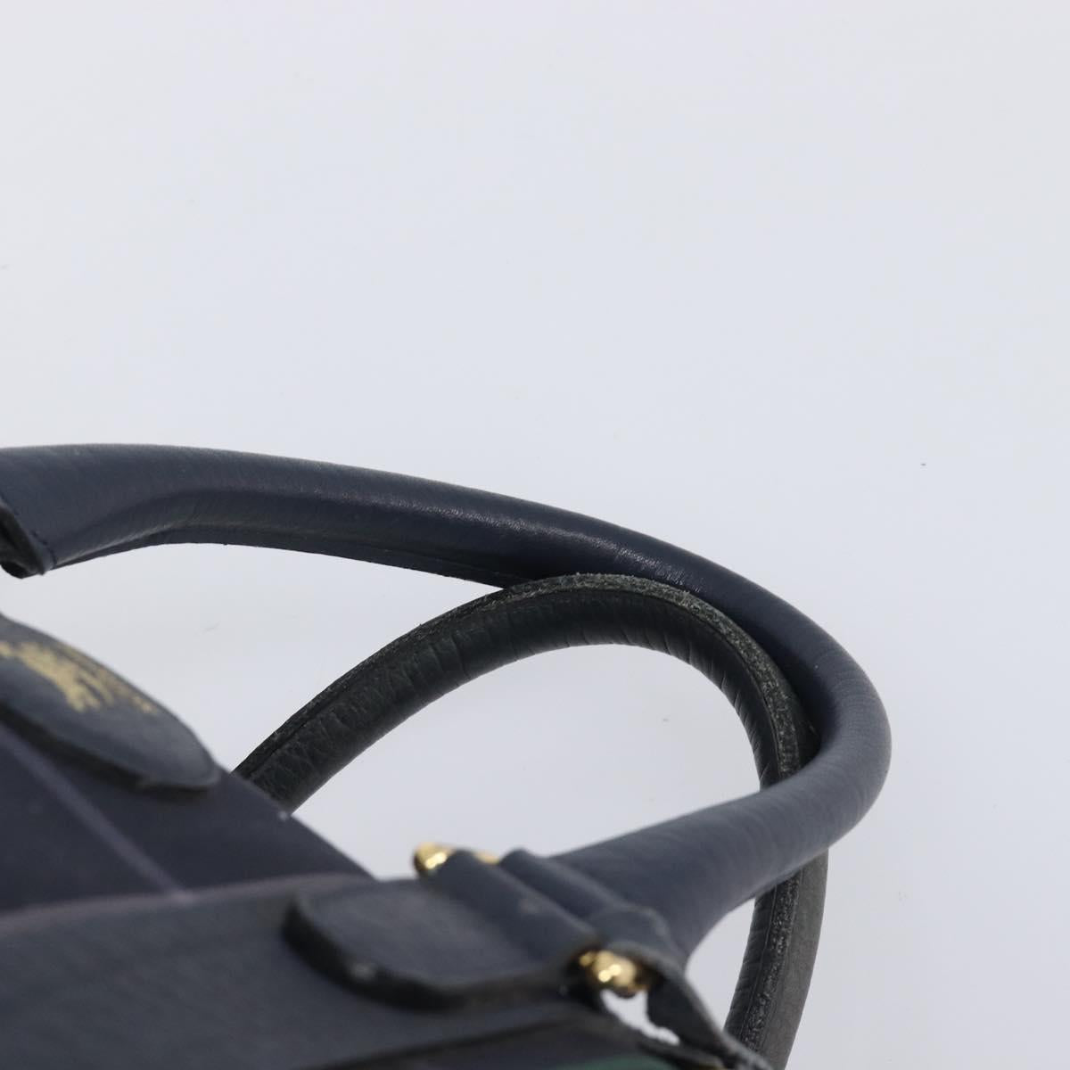 Burberrys Nova Check Boston Bag Canvas Navy Gold Auth 201462A