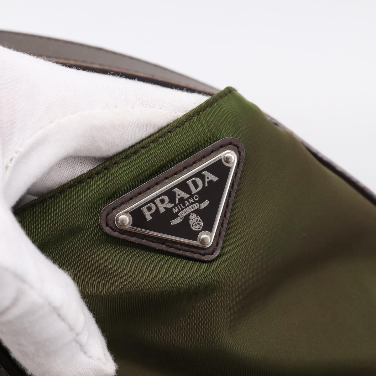 PRADA Tote Bag Nylon Khaki Silver Auth 201463