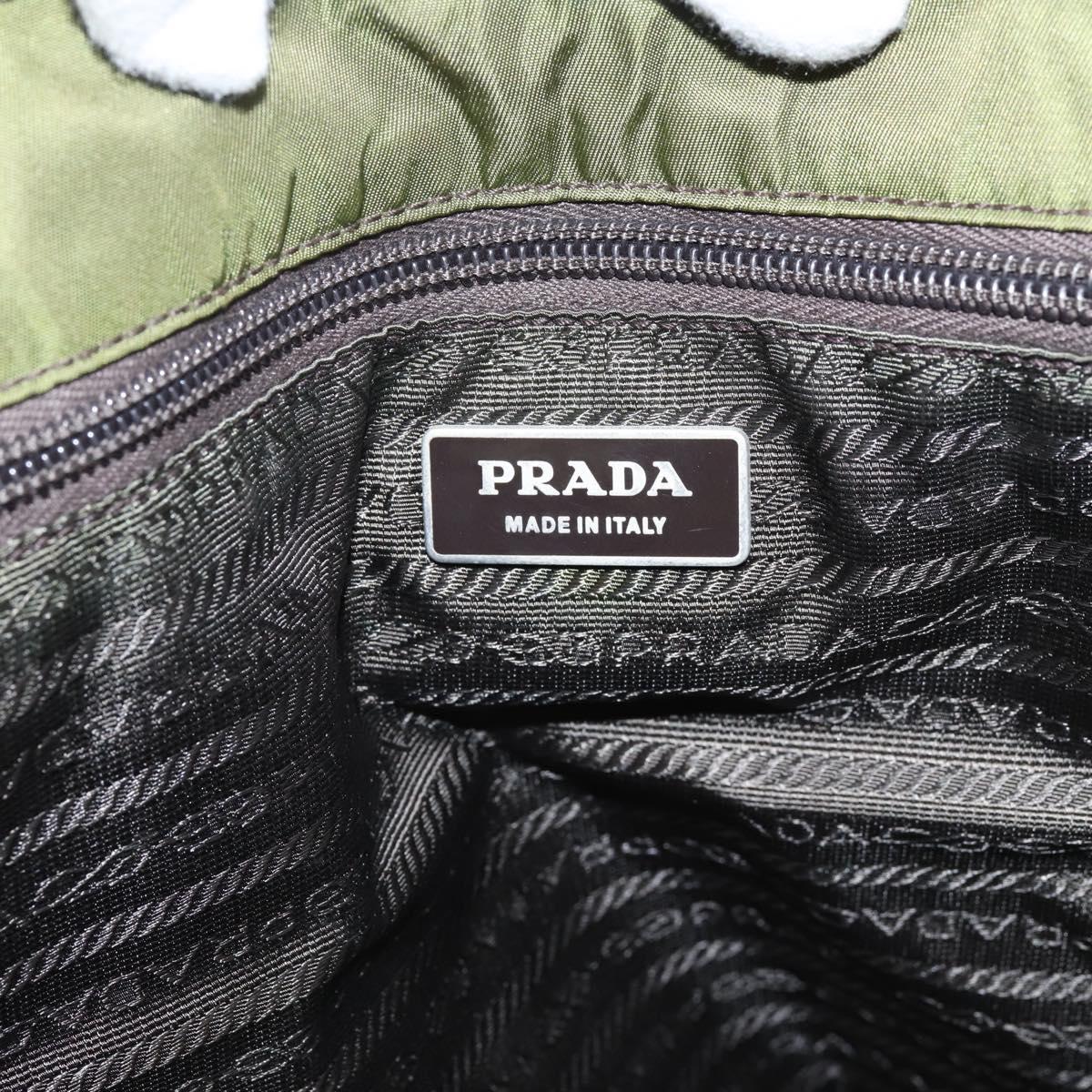 PRADA Tote Bag Nylon Khaki Silver Auth 201463