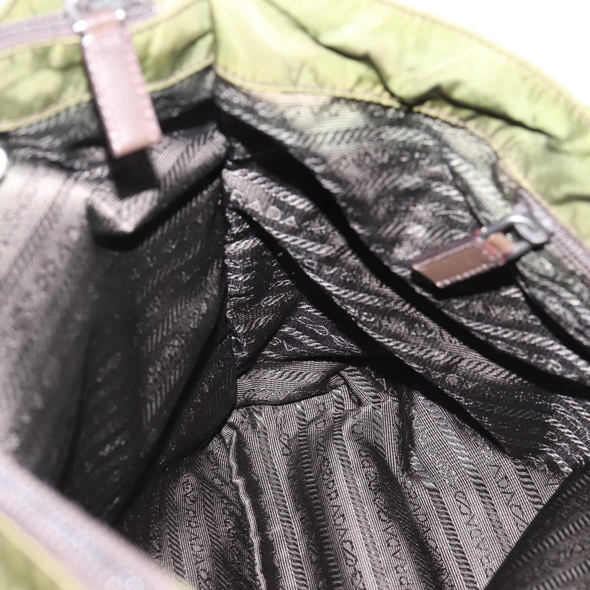 PRADA Tote Bag Nylon Khaki Silver Auth 201463