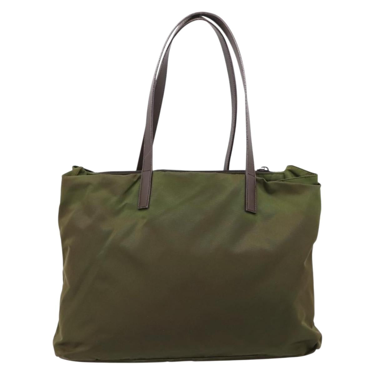 PRADA Tote Bag Nylon Khaki Silver Auth 201463