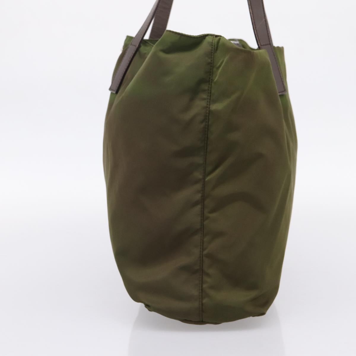 PRADA Tote Bag Nylon Khaki Silver Auth 201463