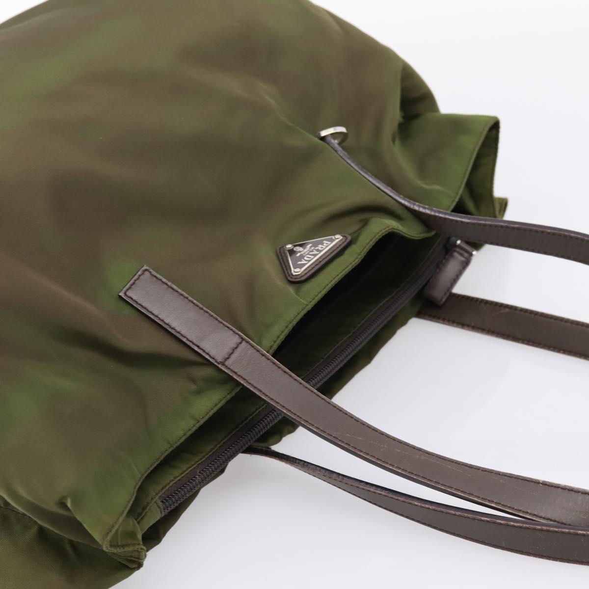 PRADA Tote Bag Nylon Khaki Silver Auth 201463