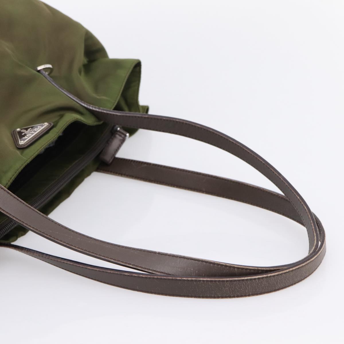 PRADA Tote Bag Nylon Khaki Silver Auth 201463