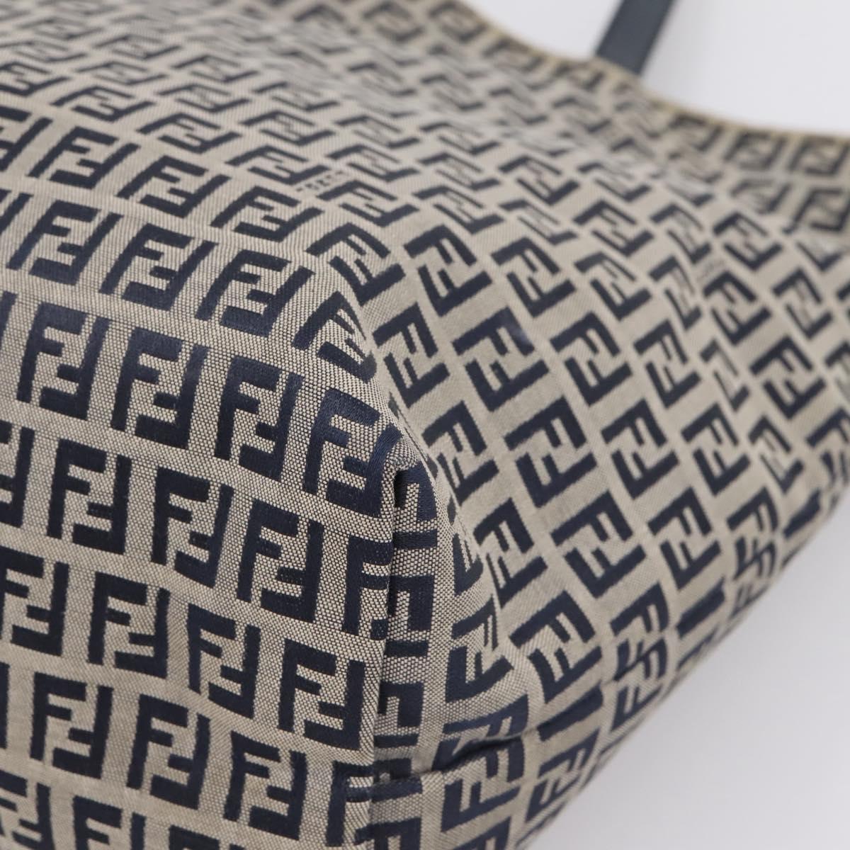 FENDI Zucchino Canvas Tote Bag Navy Silver Auth 201464A