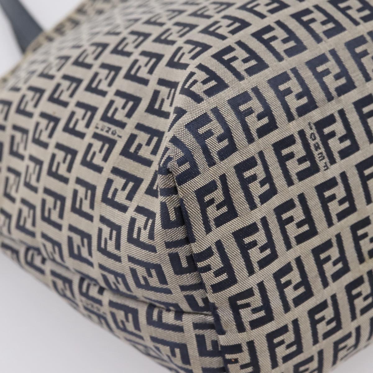 FENDI Zucchino Canvas Tote Bag Navy Silver Auth 201464A