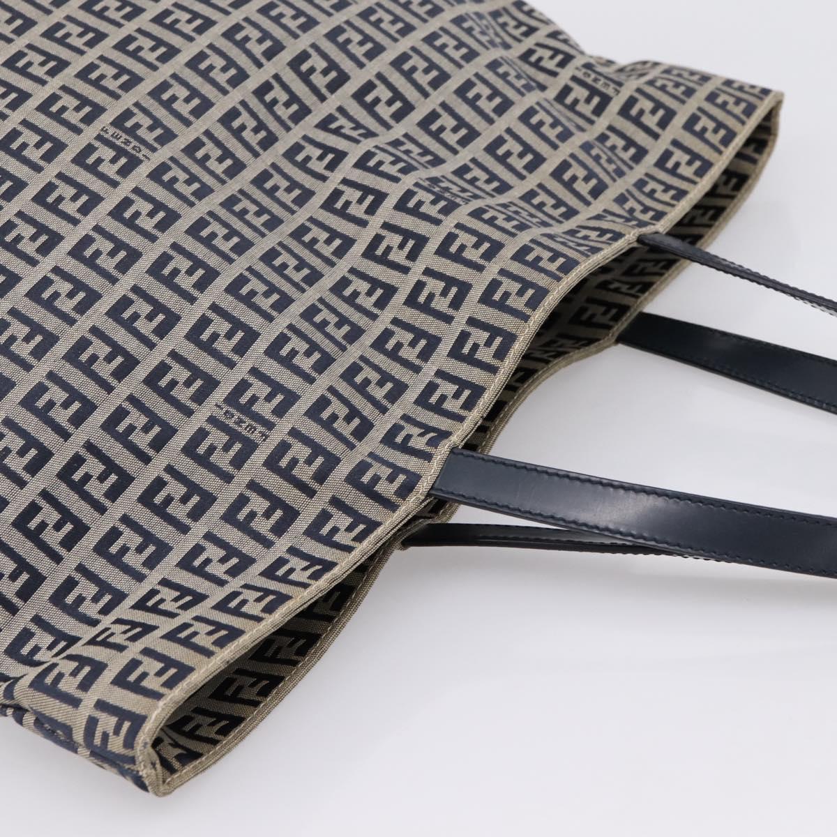 FENDI Zucchino Canvas Tote Bag Navy Silver Auth 201464A