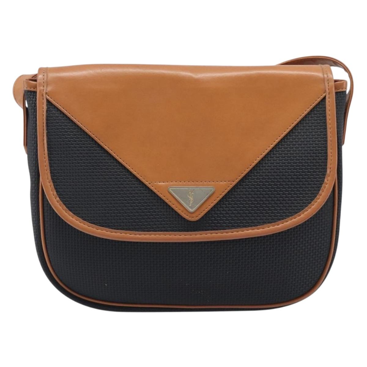 SAINT LAURENT Shoulder Bag PVC Canvas Black Gold Auth 201465