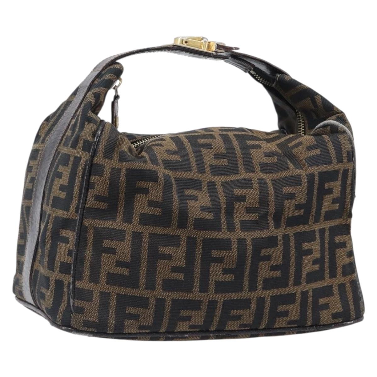FENDI Zucca Canvas Vanity Hand Bag Black Brown Auth 201467