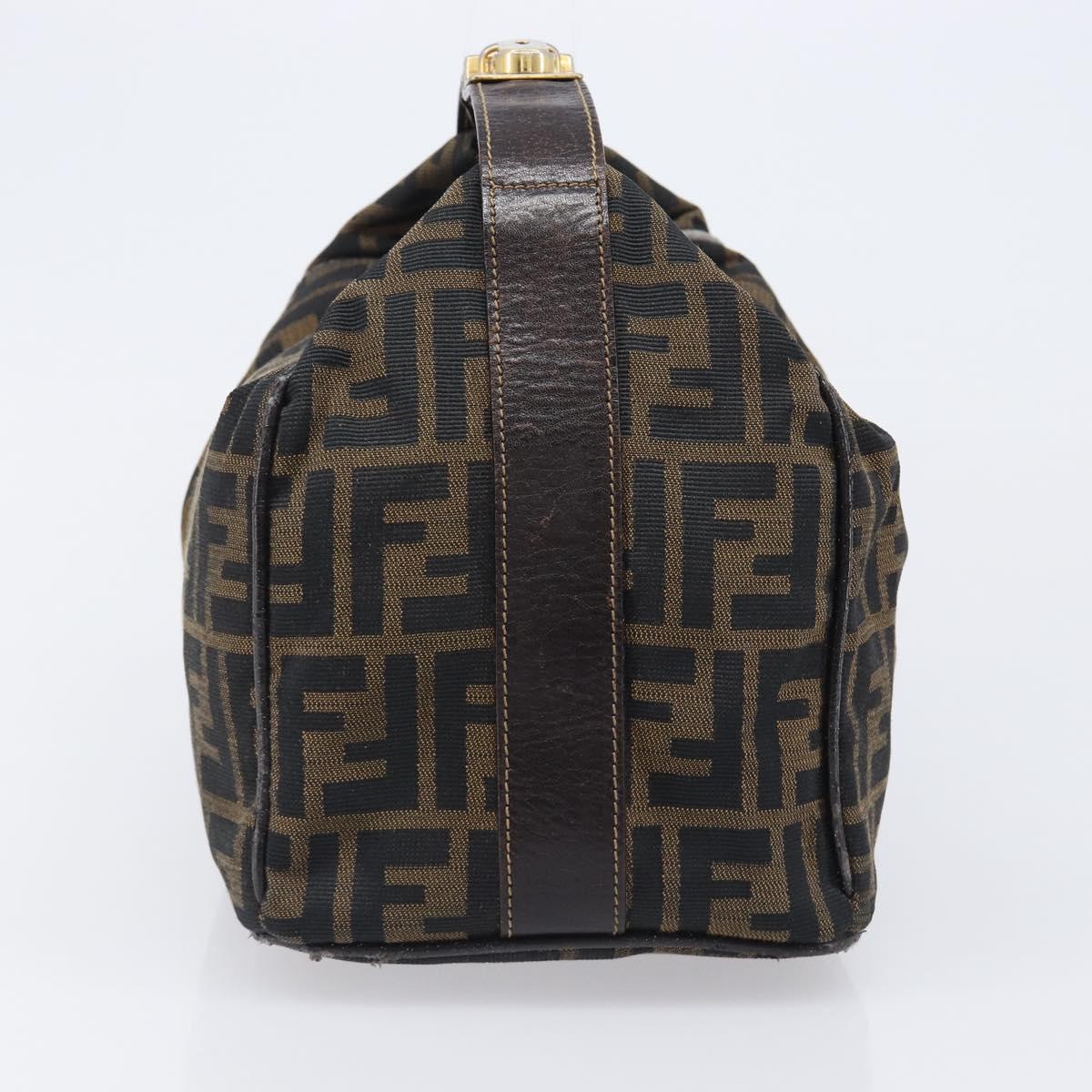 FENDI Zucca Canvas Vanity Hand Bag Black Brown Auth 201467