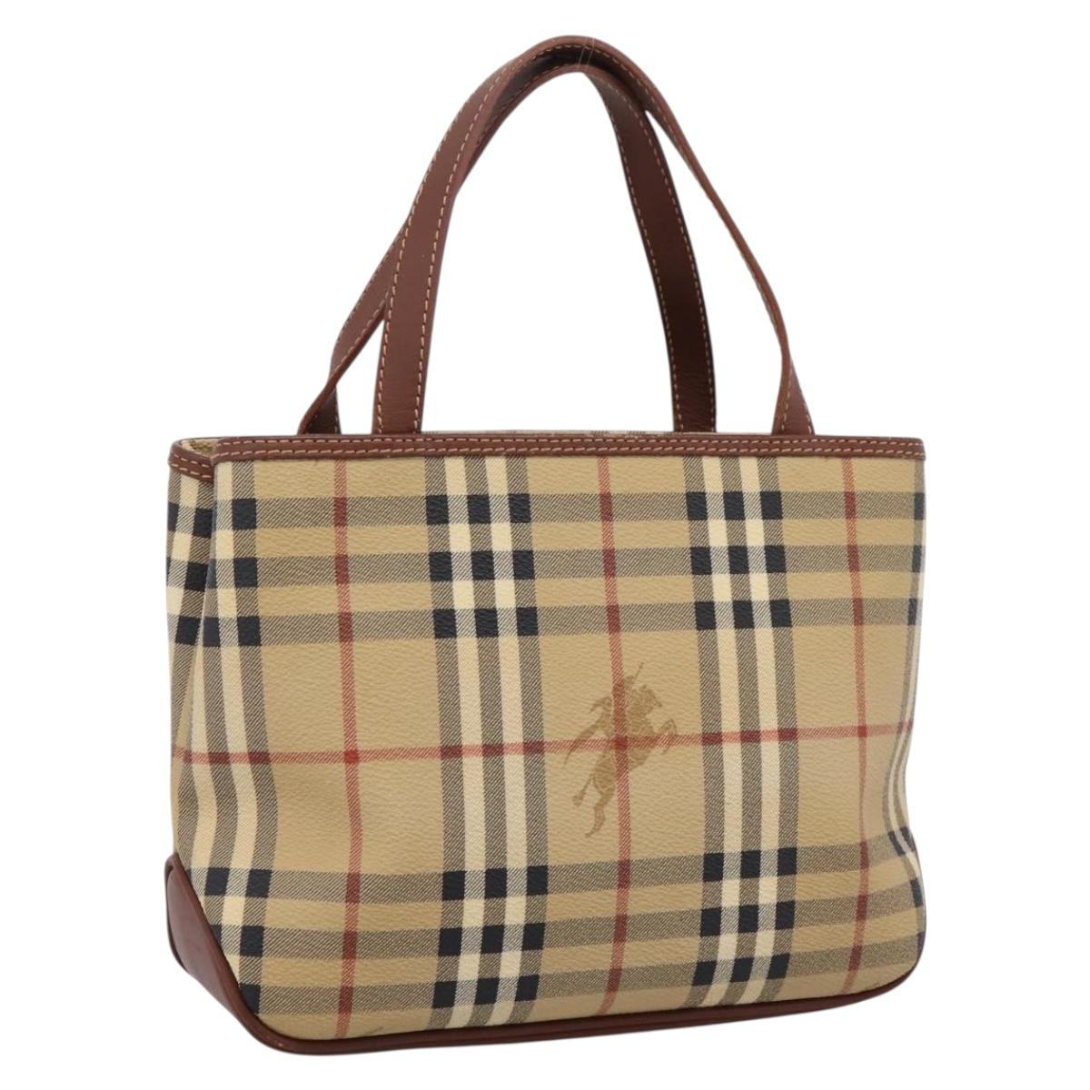 BURBERRY Nova Check Hand Bag PVC Beige Gold Auth 201474V