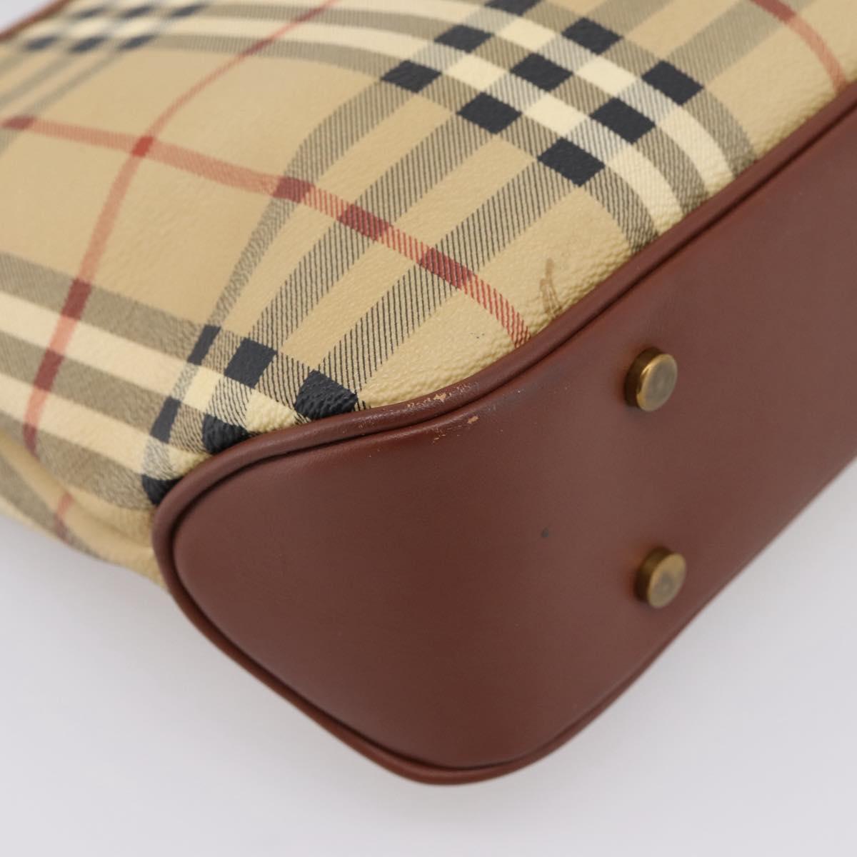 BURBERRY Nova Check Hand Bag PVC Beige Gold Auth 201474V