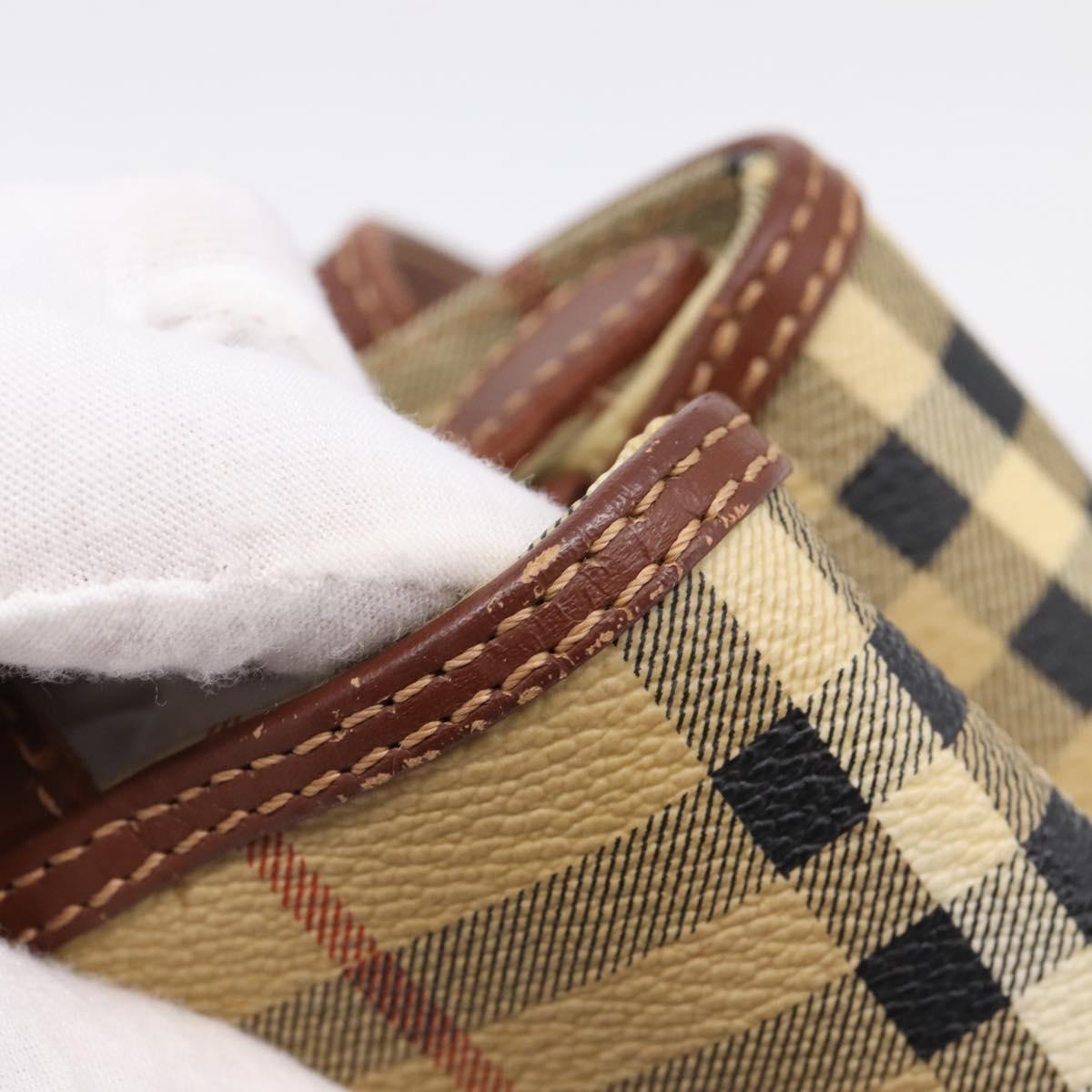 BURBERRY Nova Check Hand Bag PVC Beige Gold Auth 201474V