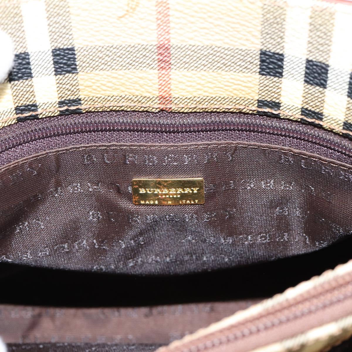 BURBERRY Nova Check Hand Bag PVC Beige Gold Auth 201474V