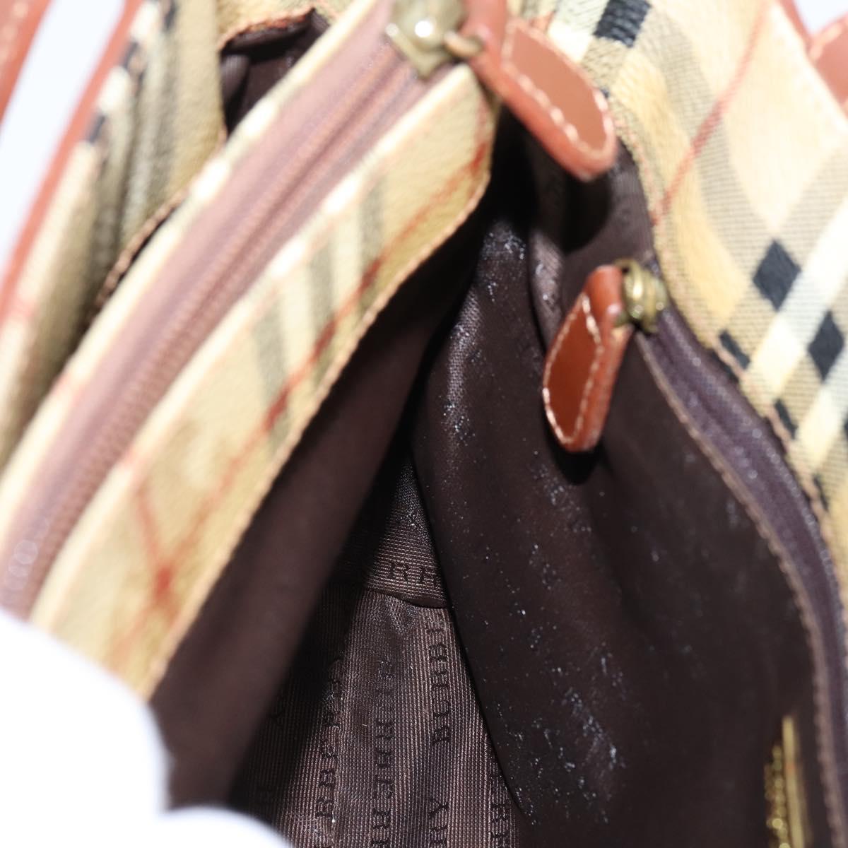 BURBERRY Nova Check Hand Bag PVC Beige Gold Auth 201474V