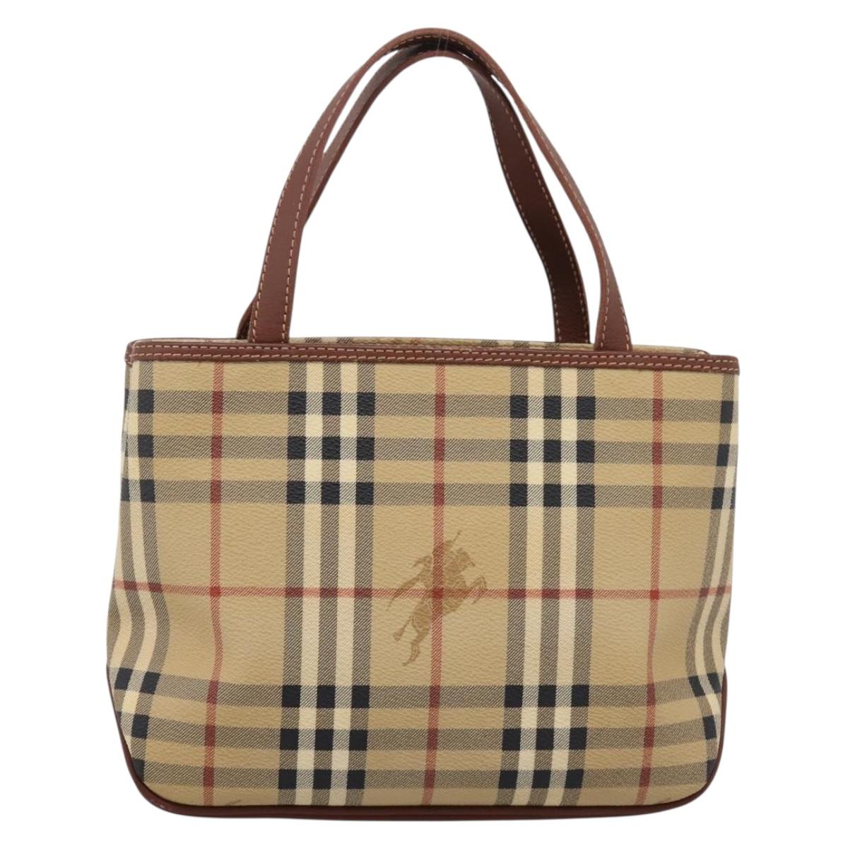 BURBERRY Nova Check Hand Bag PVC Beige Gold Auth 201474V