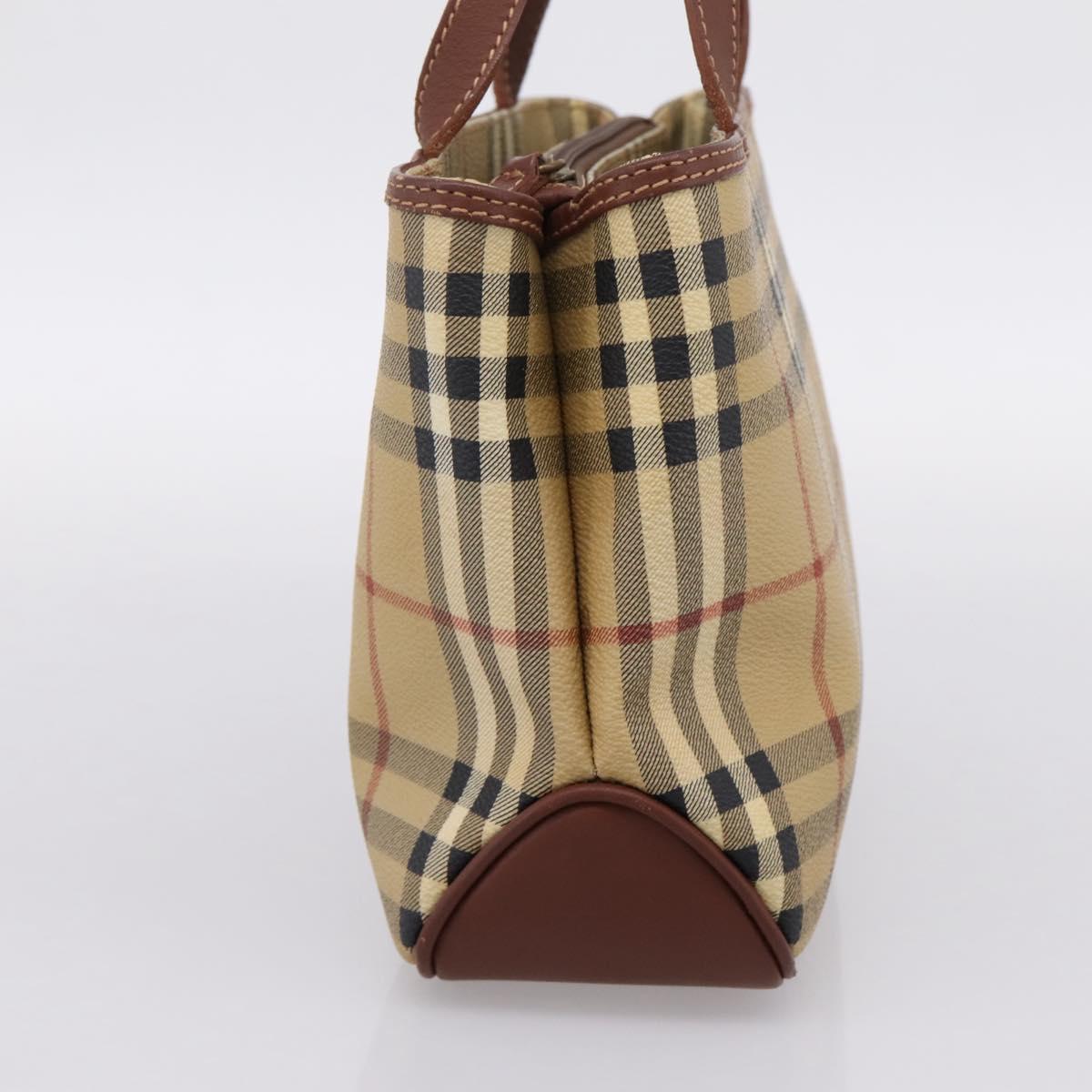 BURBERRY Nova Check Hand Bag PVC Beige Gold Auth 201474V