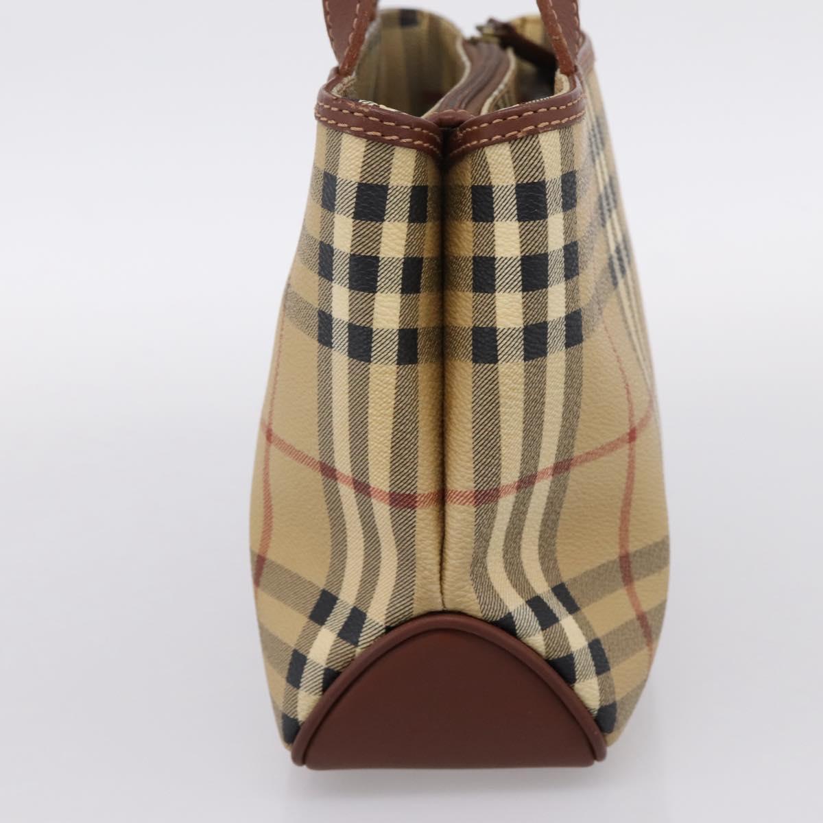 BURBERRY Nova Check Hand Bag PVC Beige Gold Auth 201474V