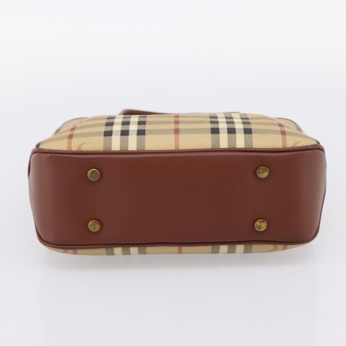 BURBERRY Nova Check Hand Bag PVC Beige Gold Auth 201474V