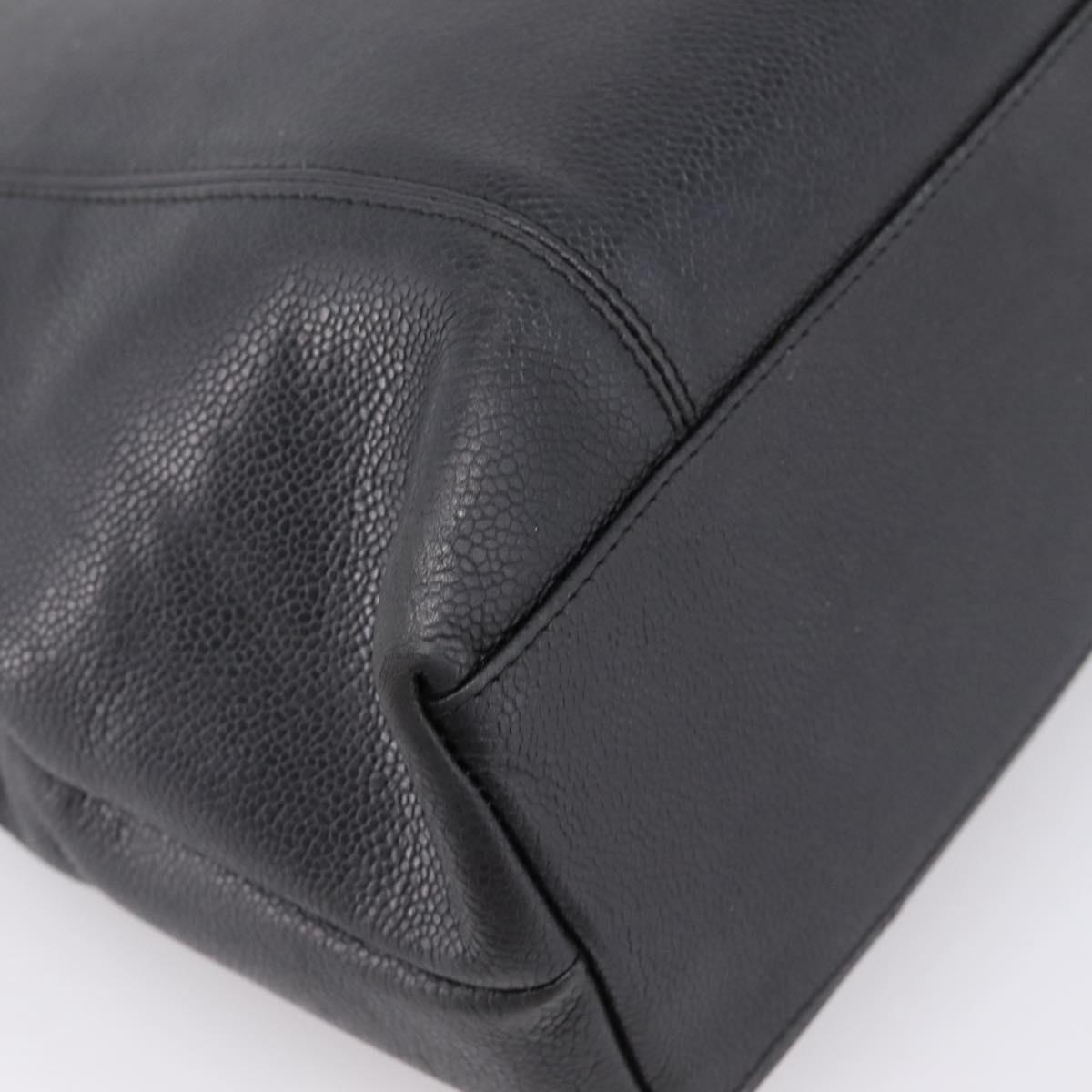 CHANEL Tote Bag Caviar Skin Black Silver CC Auth 201476
