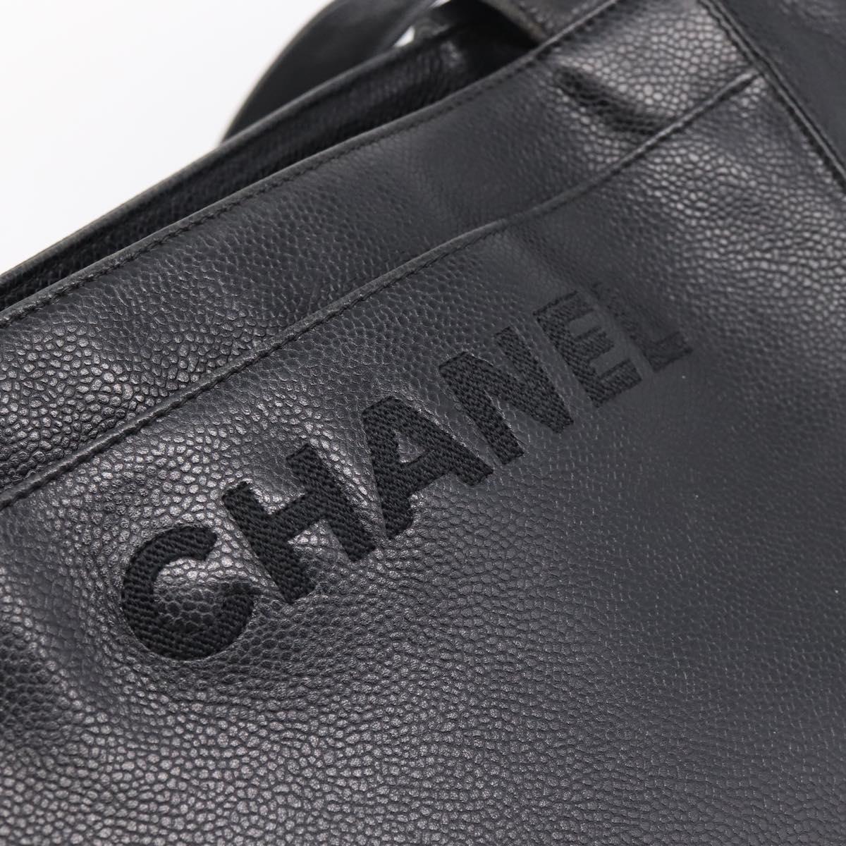 CHANEL Tote Bag Caviar Skin Black Silver CC Auth 201476