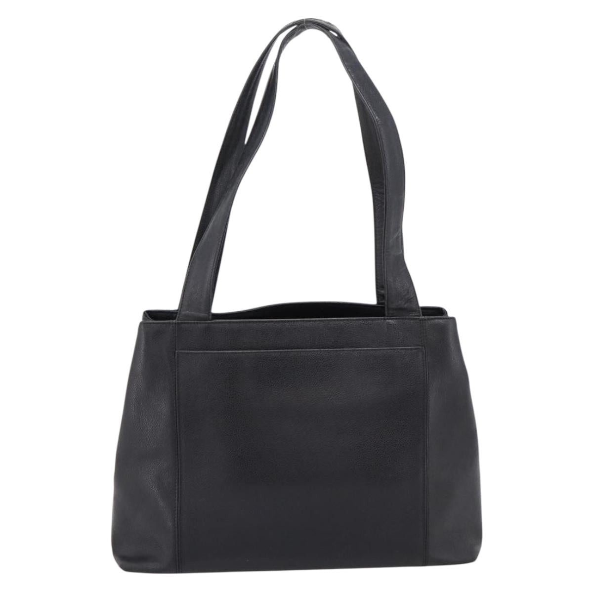CHANEL Tote Bag Caviar Skin Black Silver CC Auth 201476