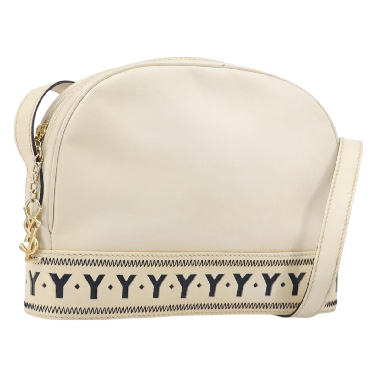 SAINT LAURENT Shoulder Bag Leather Beige Gold Auth 201477