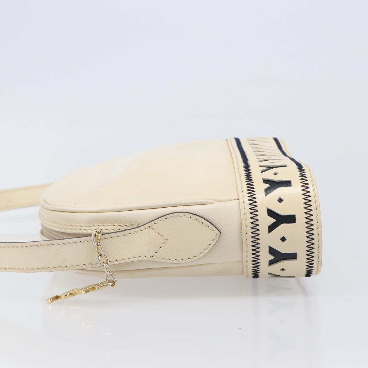 SAINT LAURENT Shoulder Bag Leather Beige Gold Auth 201477