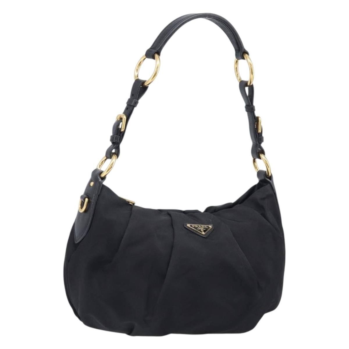 PRADA Shoulder Bag Nylon Black Gold Auth 201478V