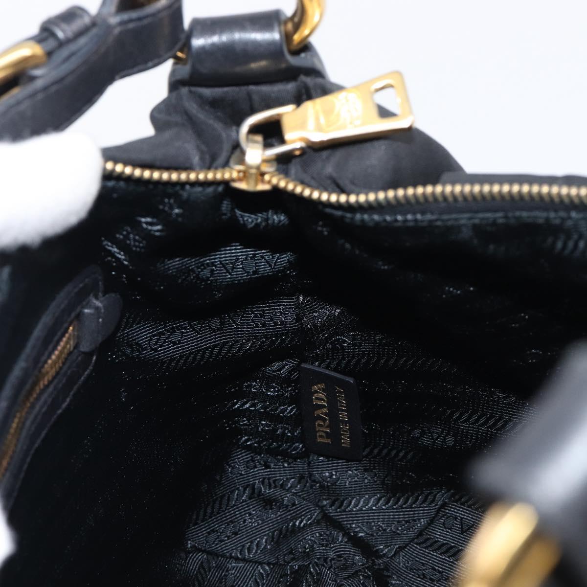 PRADA Shoulder Bag Nylon Black Gold Auth 201478V
