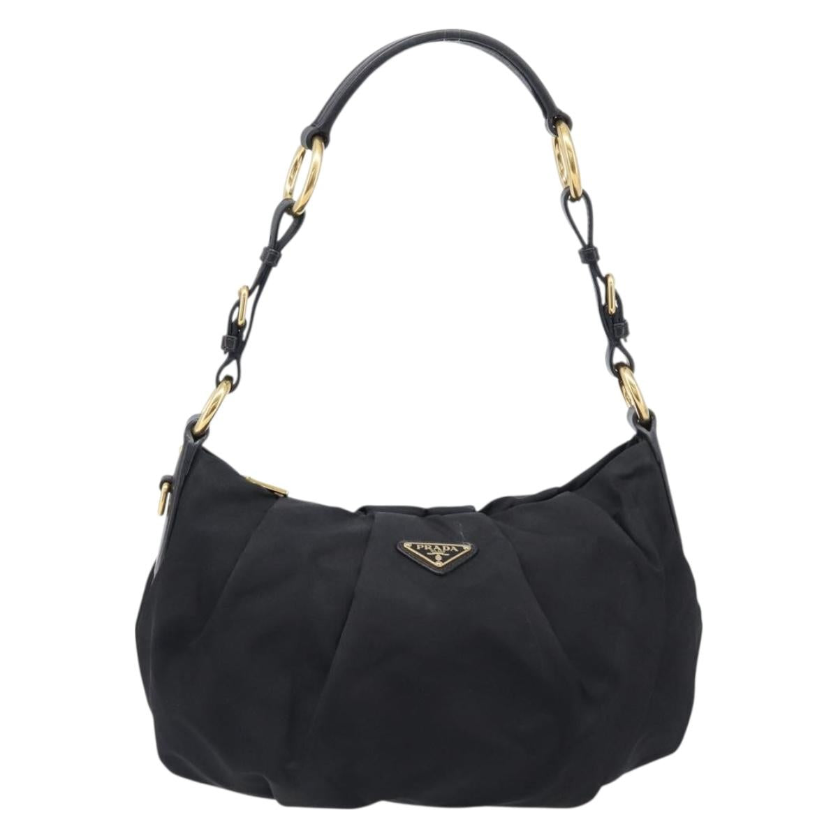 PRADA Shoulder Bag Nylon Black Gold Auth 201478V