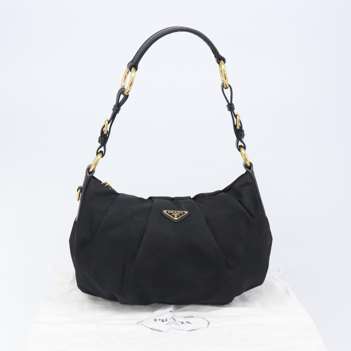 PRADA Shoulder Bag Nylon Black Gold Auth 201478V