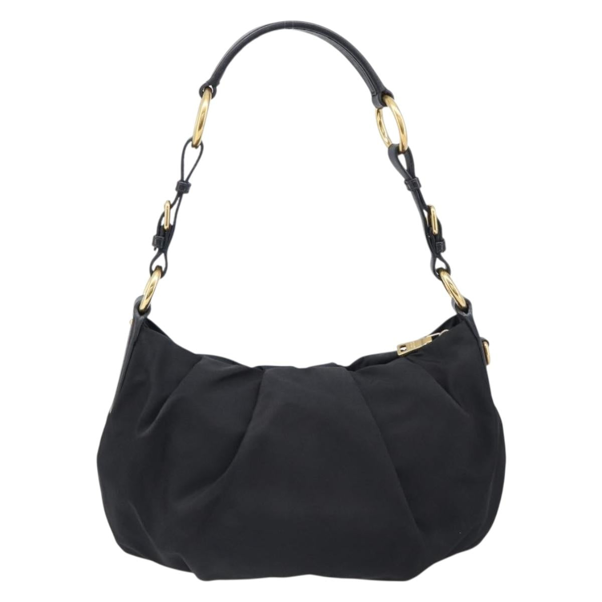 PRADA Shoulder Bag Nylon Black Gold Auth 201478V