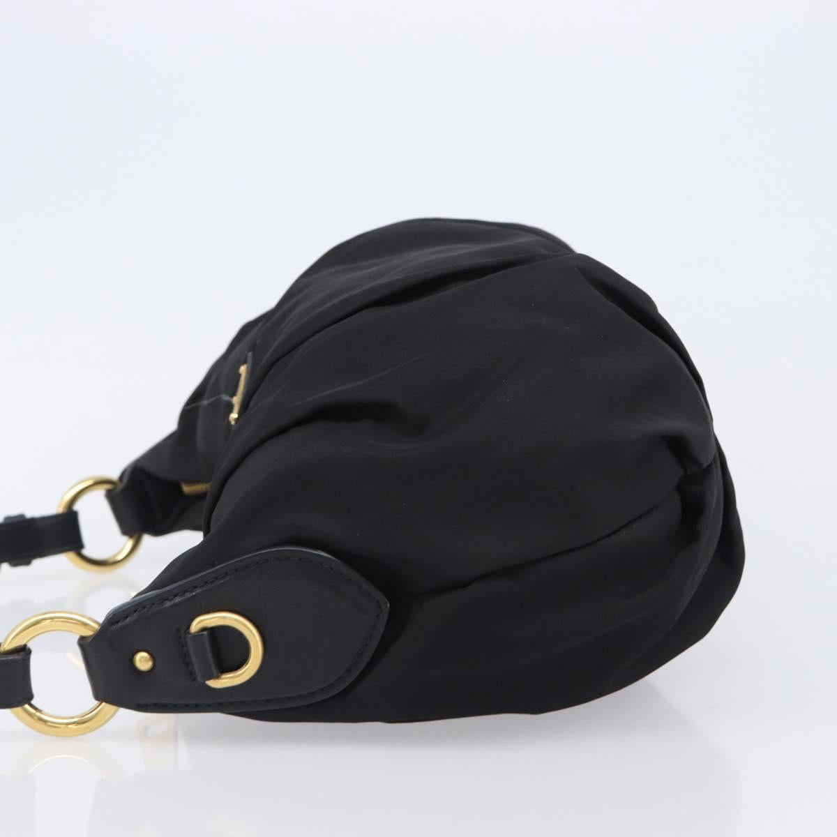 PRADA Shoulder Bag Nylon Black Gold Auth 201478V