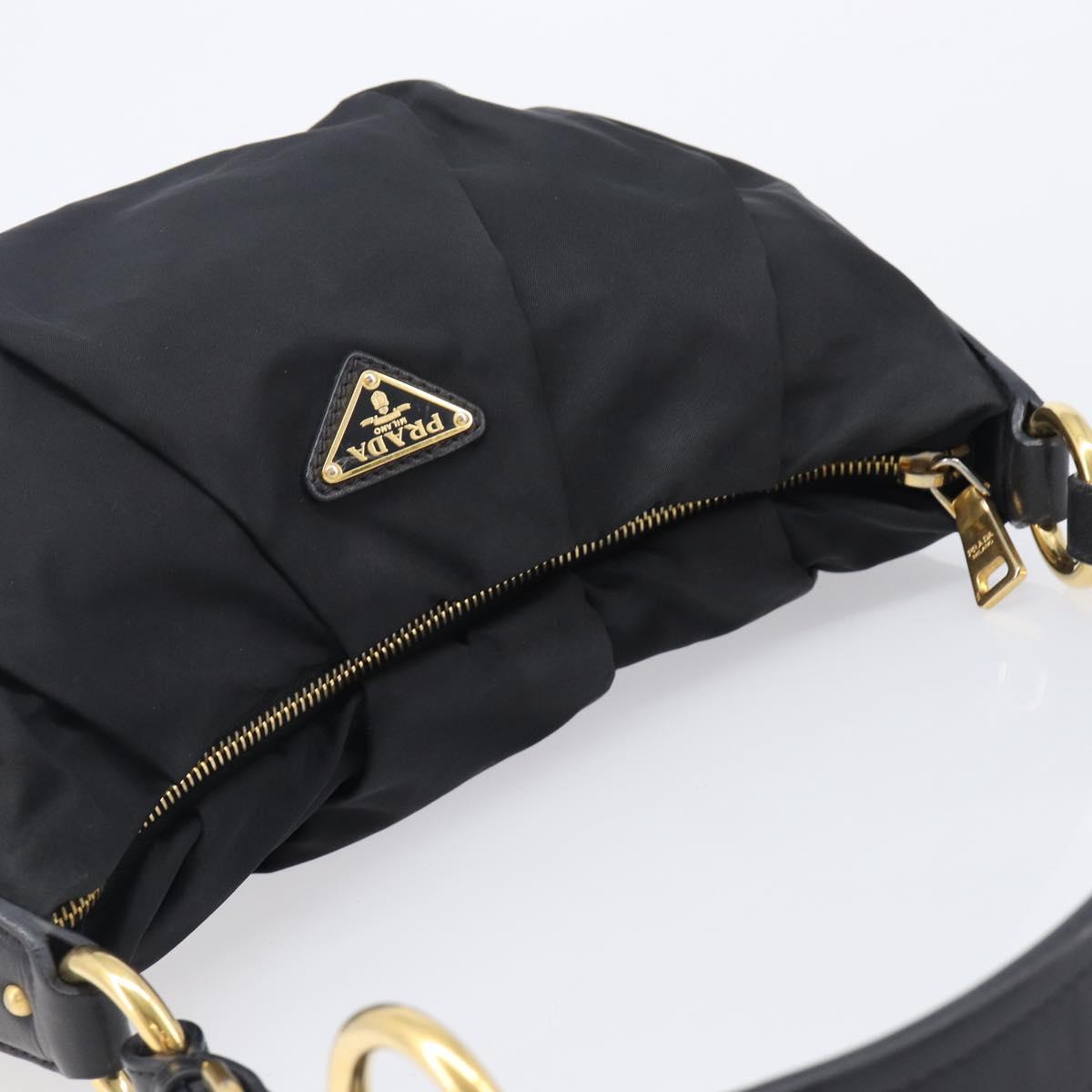 PRADA Shoulder Bag Nylon Black Gold Auth 201478V