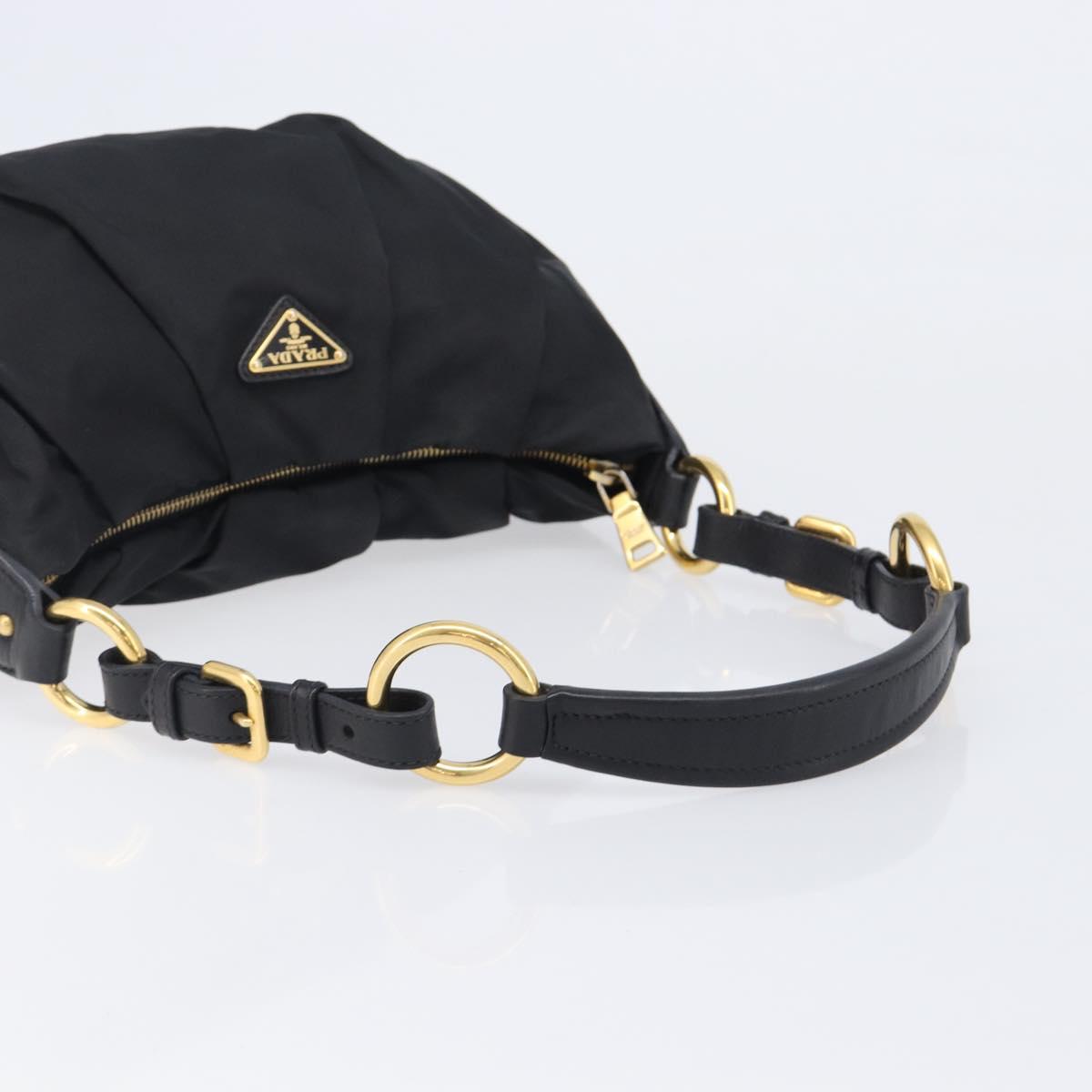 PRADA Shoulder Bag Nylon Black Gold Auth 201478V