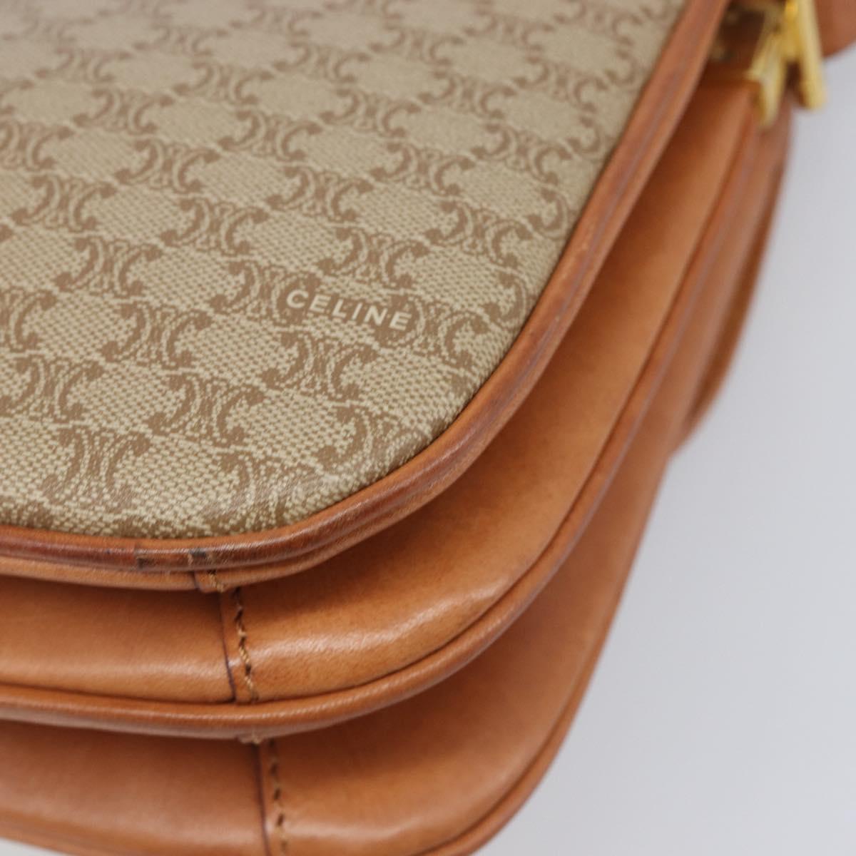CELINE Macadam Canvas Shoulder Bag PVC Beige Gold Auth 201484A